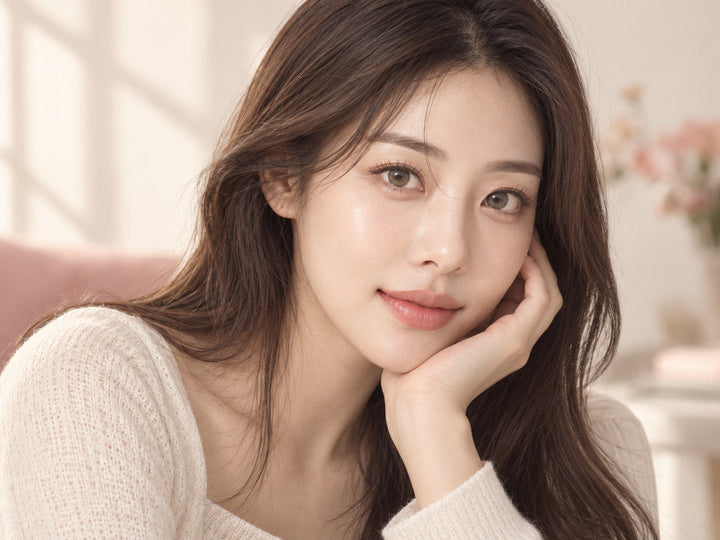 Aesthetic colored contacts with a soft luminous hazel-gray look