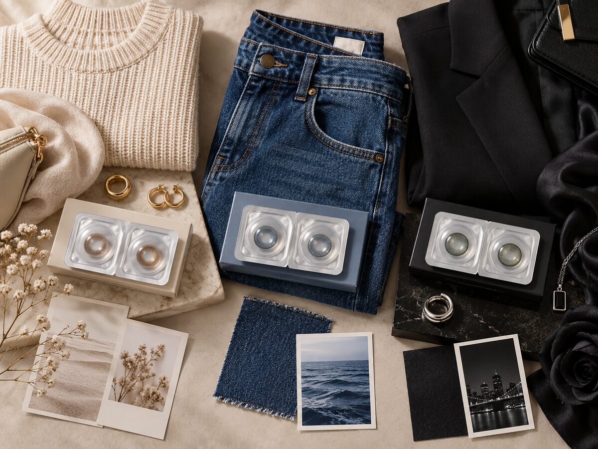 Colored Contacts with Neutral, Denim and Black Outfits - KPOP2