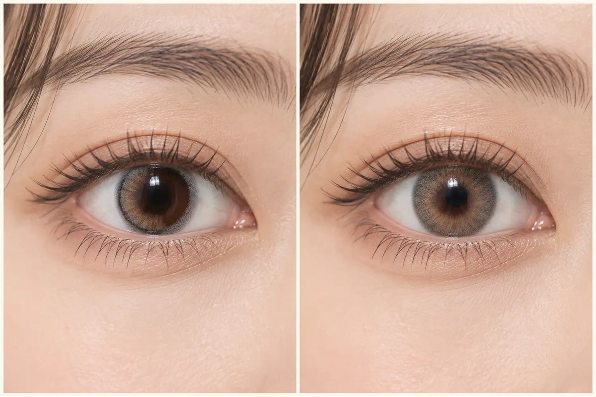 AI editorial comparison of colored contact edge coverage and center blending on a dark iris