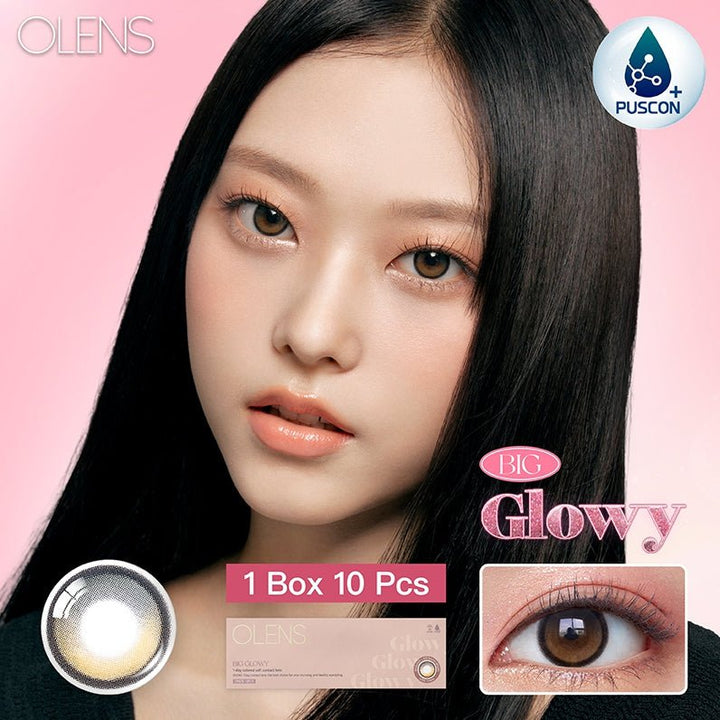 OLENS Big Glowy 1Day Mocha Brown 10p portrait and lens-pattern reference