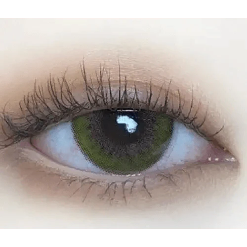 LensRang Spell Khaki Green — single-eye close-up showing the contact lens appearance
