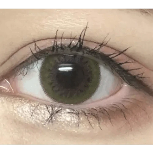LensRang Spell Khaki Green — single-eye close-up showing the contact lens appearance