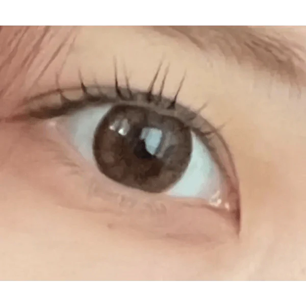 LensRang With Rang Choco — single-eye close-up showing the contact lens appearance