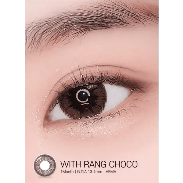 LensRang With Rang Choco — single-eye close-up showing the contact lens appearance