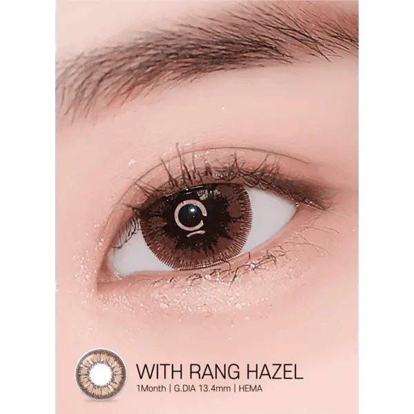LensRang With Rang Hazel Brown — single-eye close-up showing the contact lens appearance