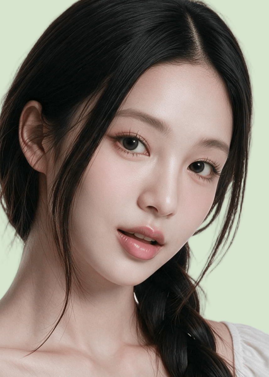Clalen Iris Haze Olive Monthly 13.8mm — model portrait showing the contact lens look