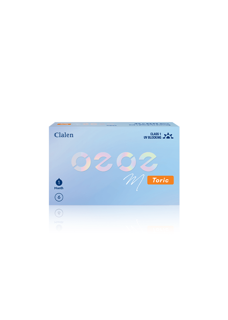Clalen O2O2 Toric Clear Monthly — close-up view of the contact lens on an eye