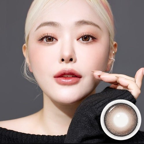 I-SHA Dekame Look At Me Sand Choco colored contact lens, 13.6mm graphic diameter, Monthly wear