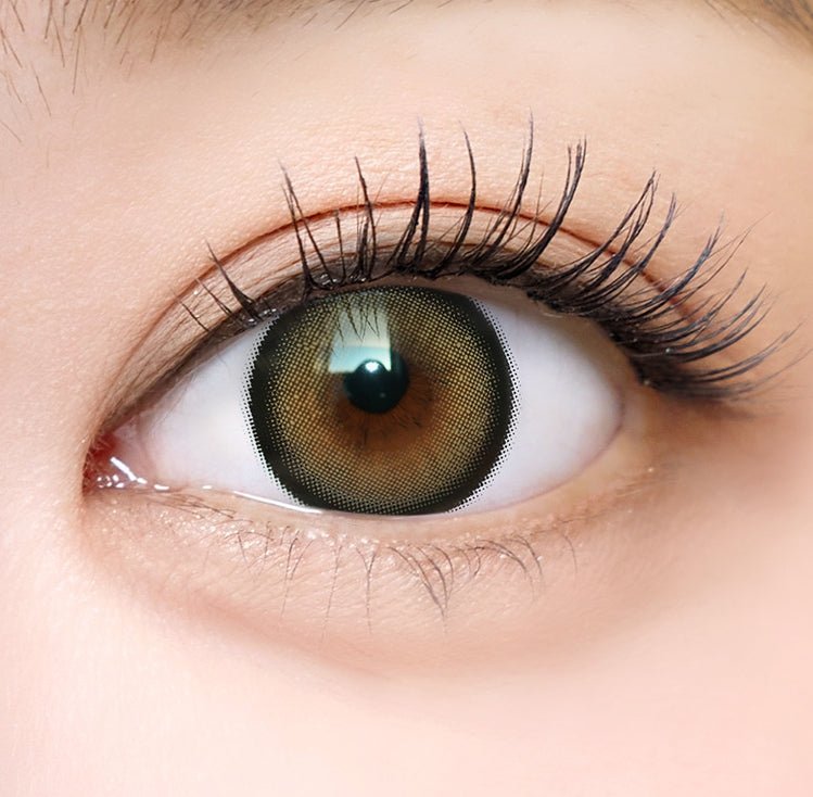 I-SHA Dekame Love Me Cashewnut Brown colored contact lens, 13.6mm graphic diameter, Monthly wear