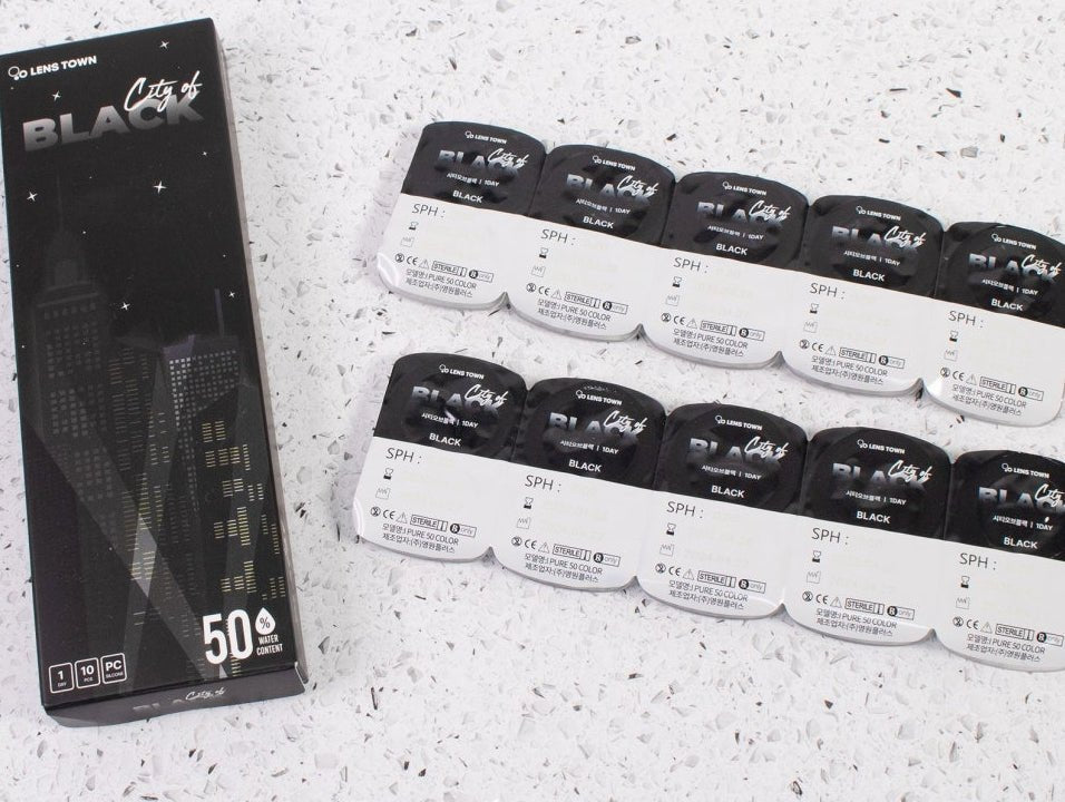 LensTown City of Black Black (10p) colored contact lens, 13.4mm graphic diameter, Daily wear