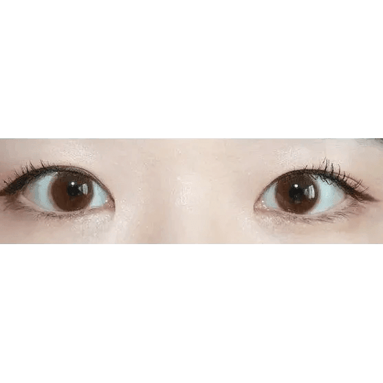 Olens Anna Sui Dolly Girl Tint Brown — both eyes wearing the contact lenses