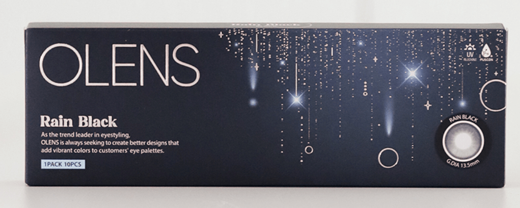 Olens Rain Black (10p) colored contact lens, 13.5mm graphic diameter, Daily wear