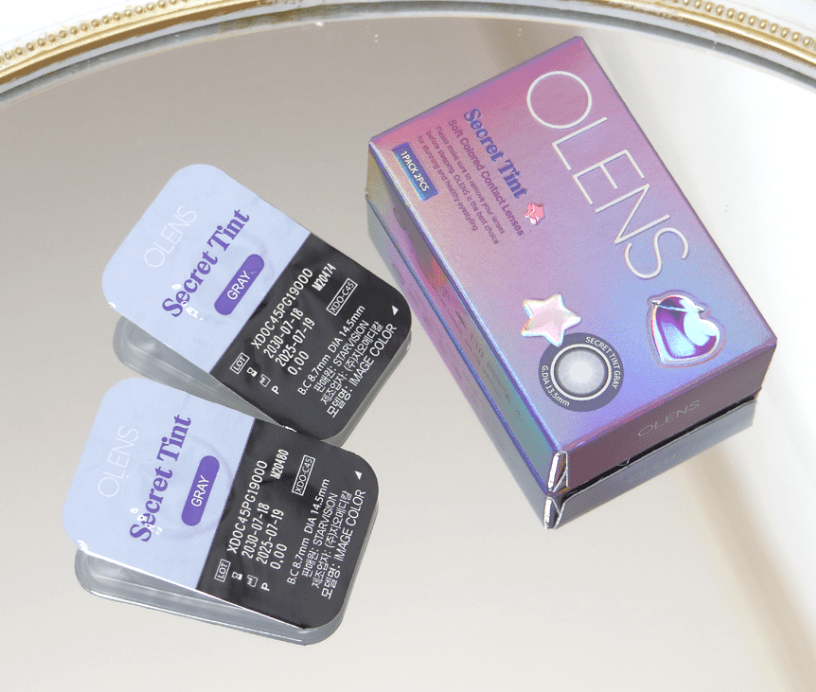 Olens Secrit Tint Gray colored contact lens, 13.5mm graphic diameter, Monthly wear