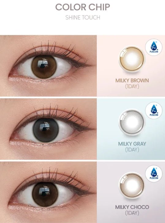 Shine Touch Milky 1Day Brown (20p) colored contact lens, 12.7mm graphic diameter, Daily wear