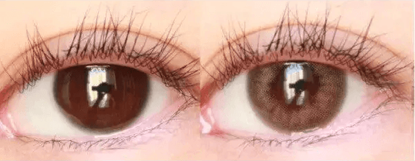 LensTown 247 With Me Olive (10p) — both eyes wearing the contact lenses
