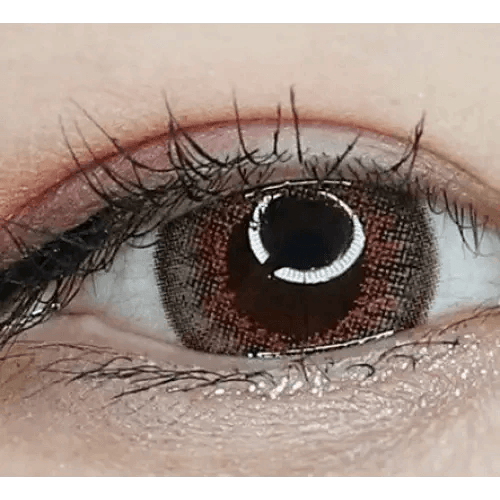 LensTown Back to Basic Avenue Brown — single-eye close-up showing the contact lens appearance