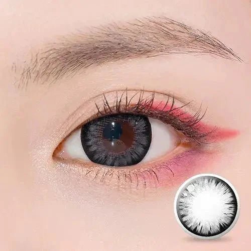 LensTown Back to Basic Macaron Gray — single-eye close-up showing the contact lens appearance