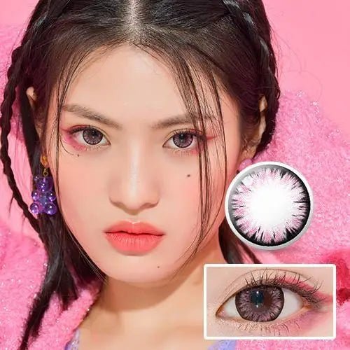 LensTown Back to Basic Macaron Pink — model portrait showing the contact lens look