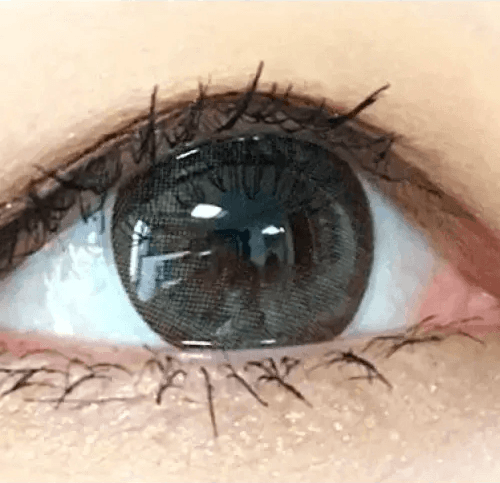 Olens Bigsome Gray — single-eye close-up showing the contact lens appearance