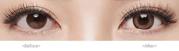 Olens Chandelier Brown — both eyes wearing the contact lenses