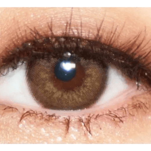 LensTown Choco Pong Edge Milk Choco — single-eye close-up showing the contact lens appearance