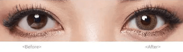 Olens Classi Mistique Gray — both eyes wearing the contact lenses