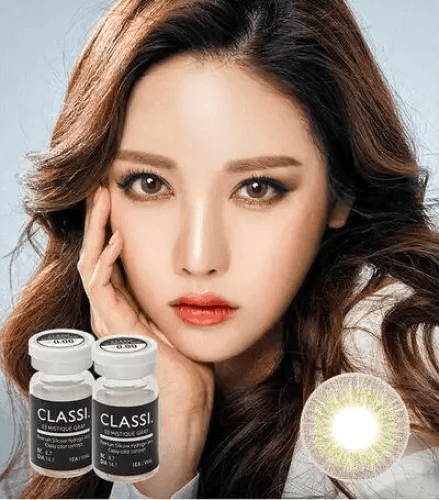 Olens Classi Mistique Gray — model portrait showing the contact lens look
