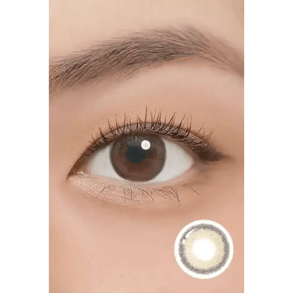LensTown Cookiean2 Beige Brown — single-eye close-up showing the contact lens appearance