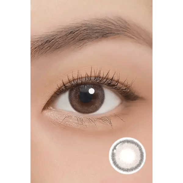 LensTown Cookiean2 Nude Brown — single-eye close-up showing the contact lens appearance