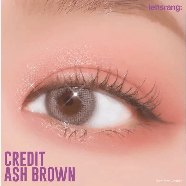 LensRang Credit Ash Brown — single-eye close-up showing the contact lens appearance