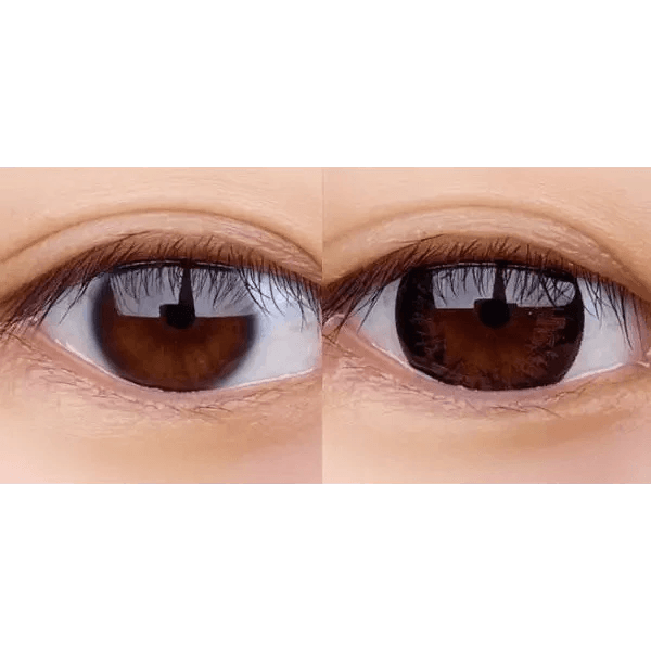 Olens Grang Grang Choco — both eyes wearing the contact lenses