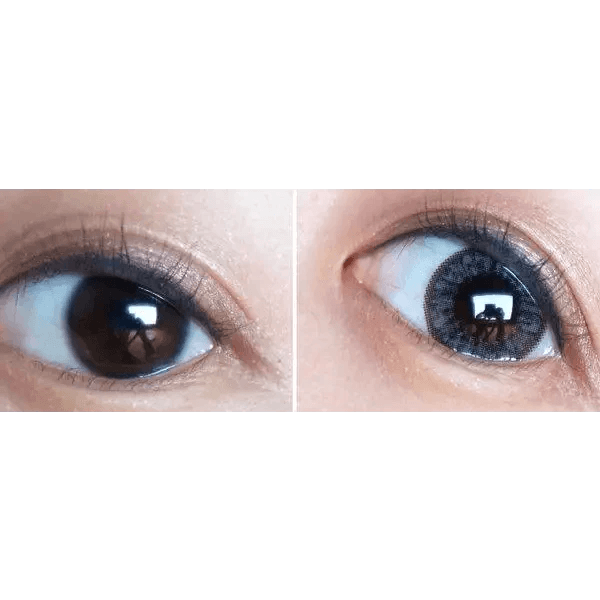 Olens Grang Grang Gray — both eyes wearing the contact lenses