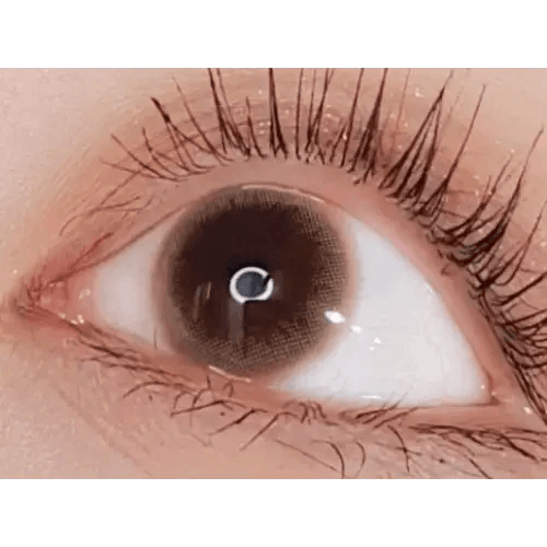 LensVery Honey U Brown — single-eye close-up showing the contact lens appearance