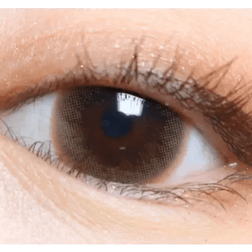 LensVery Honey U Brown — single-eye close-up showing the contact lens appearance