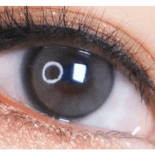 i-DOL Yurial Earl Gray — single-eye close-up showing the contact lens appearance