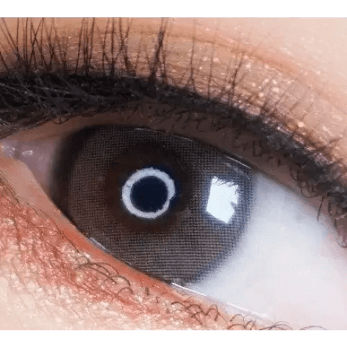 i-DOL Yurial Earl Gray — single-eye close-up showing the contact lens appearance