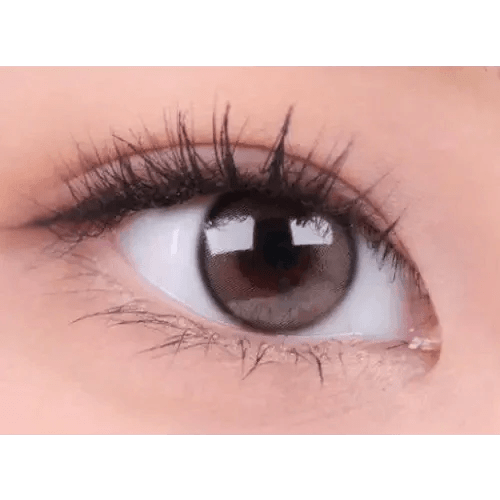 i-DOL Yurial Earl Gray — single-eye close-up showing the contact lens appearance