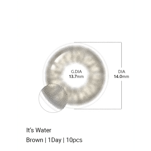 LensTown It's Water Brown (10p) — contact lens product information graphic