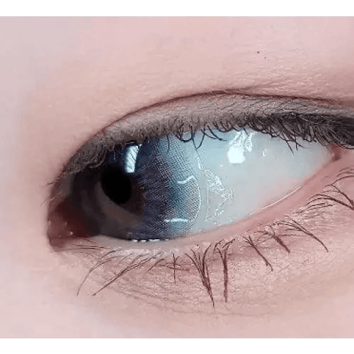 LensRang iWWi Narcissus Blue — single-eye close-up showing the contact lens appearance