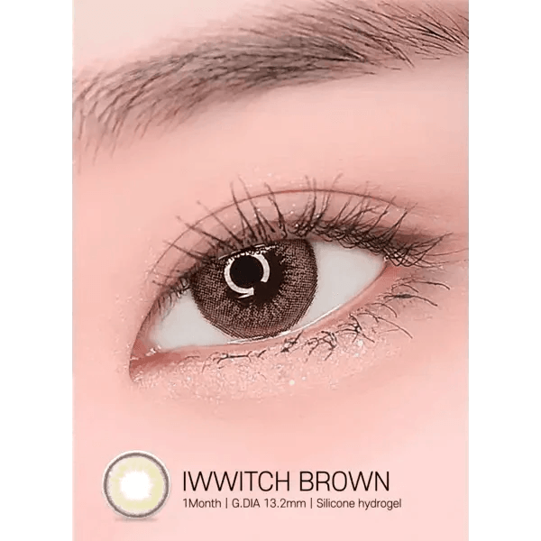 LensRang Iwwitch Brown — single-eye close-up showing the contact lens appearance