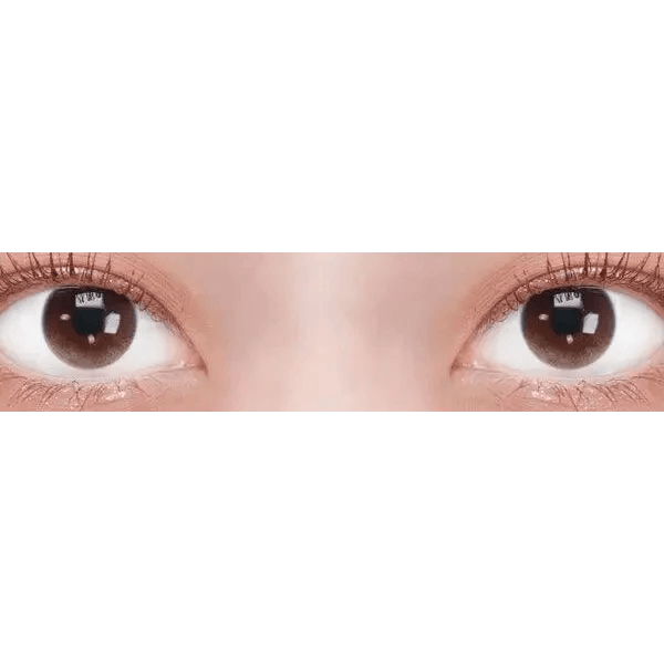 LensTown Joy Nude Brown — both eyes wearing the contact lenses