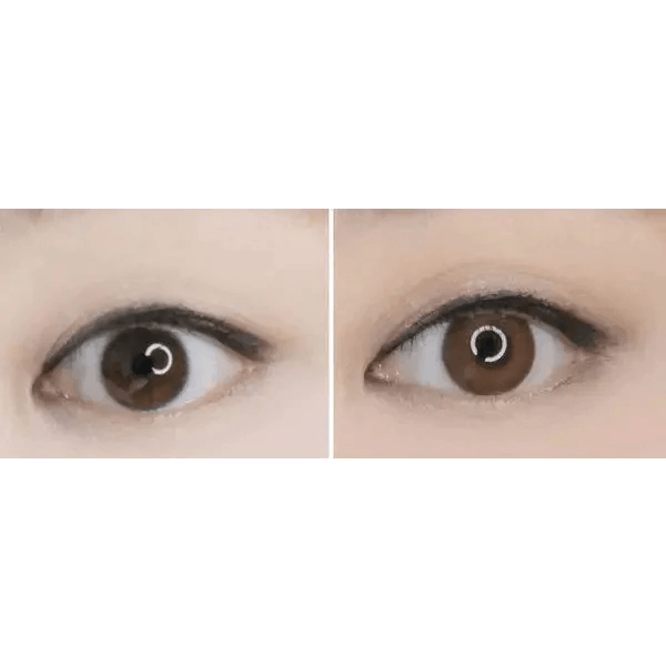 LensTown Kakao Friends Apeach Brown — both eyes wearing the contact lenses