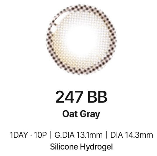 LensTown 247 BB Oat Gray (10p) colored contact lens, 13.1mm graphic diameter, Daily wear