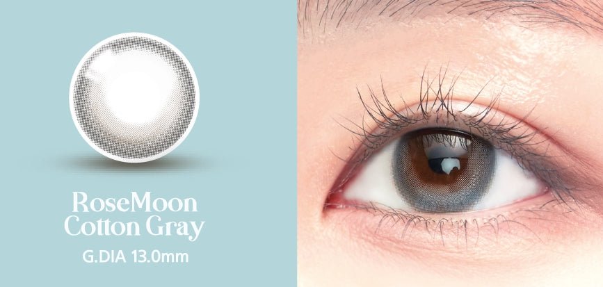 LensVery Rose Moon colored contacts - on-eye and design reference collage
