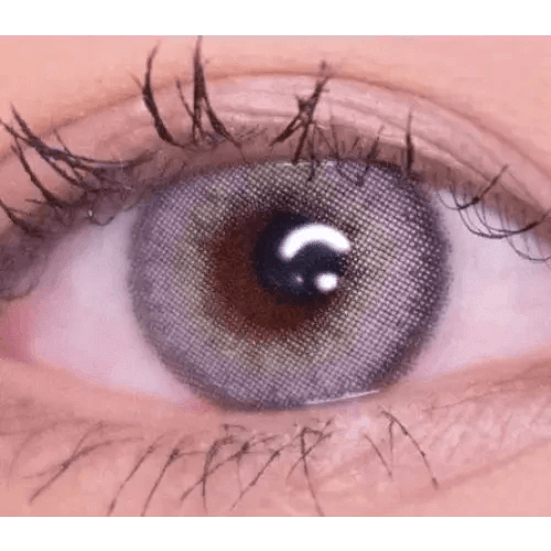 LensVery Silhouette1 Gray — single-eye close-up showing the contact lens appearance