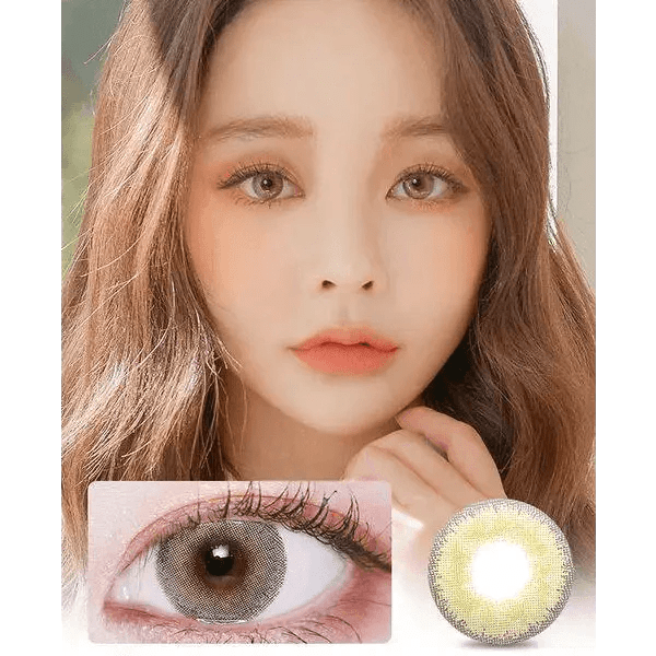 LensVery Silhouette1 Olive Brown — model portrait showing the contact lens look