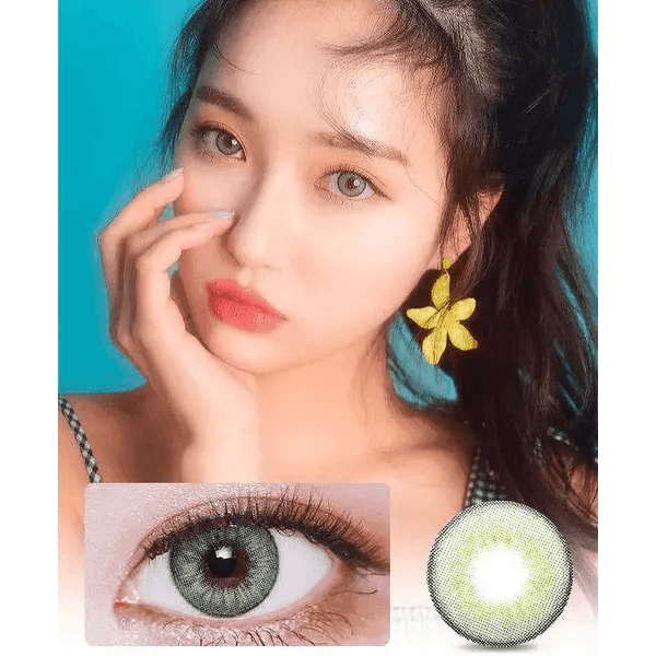 LensVery VeryTok Spring Green — model portrait showing the contact lens look
