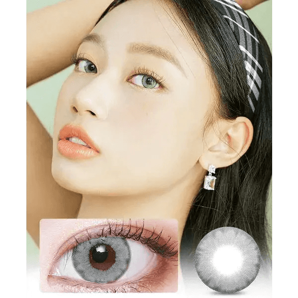 LensVery Wonder Eye Gray (10p) — model portrait showing the contact lens look