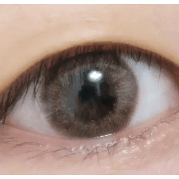 LensTown Lighly Lily Brown (20p) — single-eye close-up showing the contact lens appearance