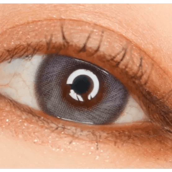 LensTown Lighly Mellow Gray (20p) — single-eye close-up showing the contact lens appearance
